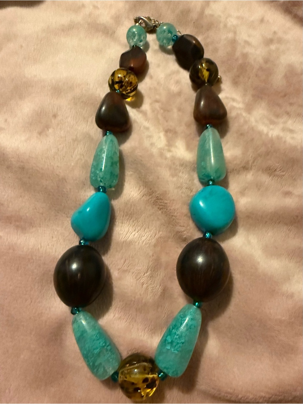 Turquoise and Brown Beaded Statement Necklace - Unbranded